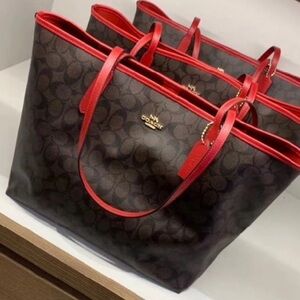 Coach Signature Red and Brown Tote Bag